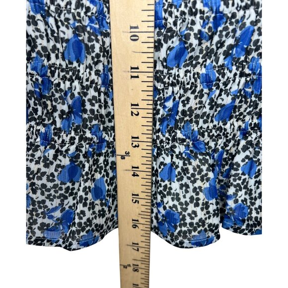 Express Blue Floral Long-Sleeve Cropped Blouse With Ruched Bust Size Large - Picture 10 of 15